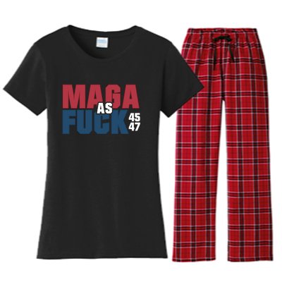 Maga As Fuck | Donald Trump 45 47 President Make America Great Again Women's Flannel Pajama Set