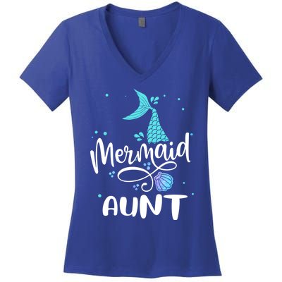 Mermaid Aunt Funny Aunt Family Matching Party Squad Gift Women's V-Neck T-Shirt