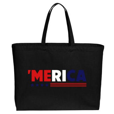 Merica American Flag Celebrate 4th Of July Patriotic Cotton Canvas Jumbo Tote