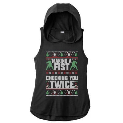 Making A Fist Checking You Twice Hockey Player Christmas Cool Gift Ladies PosiCharge Tri-Blend Wicking Draft Hoodie Tank