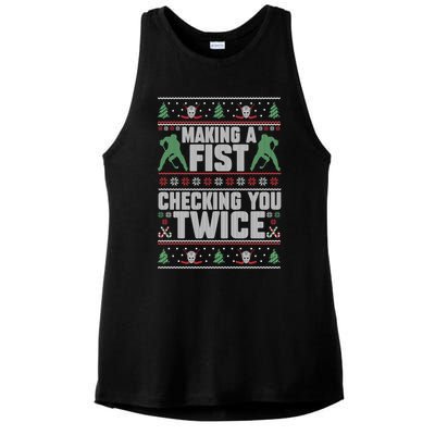 Making A Fist Checking You Twice Hockey Player Christmas Cool Gift Ladies PosiCharge Tri-Blend Wicking Tank