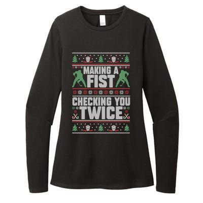 Making A Fist Checking You Twice Hockey Player Christmas Cool Gift Womens CVC Long Sleeve Shirt