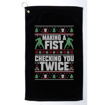 Making A Fist Checking You Twice Hockey Player Christmas Cool Gift Platinum Collection Golf Towel