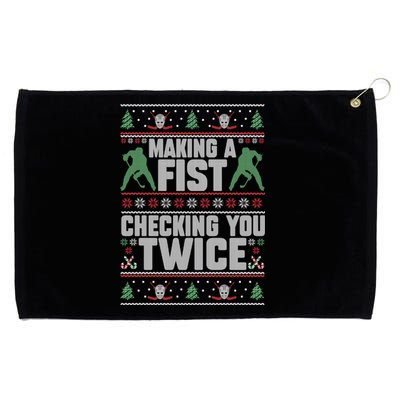 Making A Fist Checking You Twice Hockey Player Christmas Cool Gift Grommeted Golf Towel