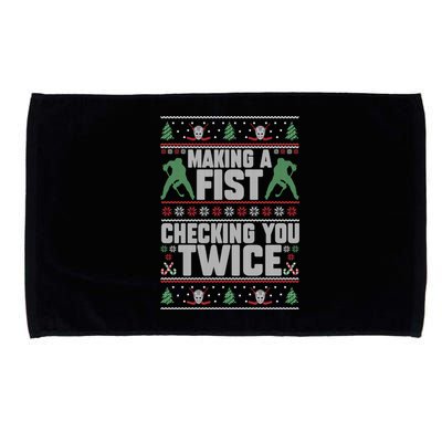 Making A Fist Checking You Twice Hockey Player Christmas Cool Gift Microfiber Hand Towel