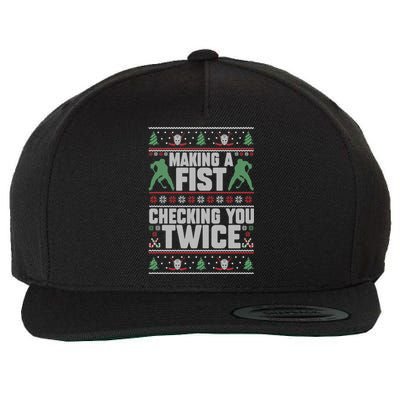 Making A Fist Checking You Twice Hockey Player Christmas Cool Gift Wool Snapback Cap