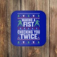 Making A Fist Checking You Twice Hockey Player Christmas Cool Gift Coaster