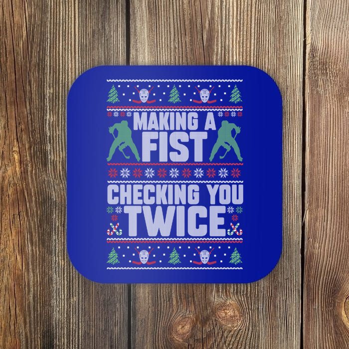 Making A Fist Checking You Twice Hockey Player Christmas Cool Gift Coaster