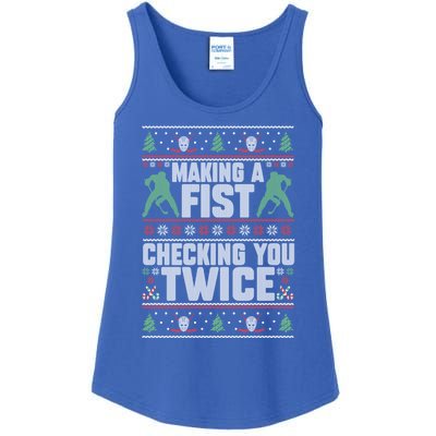 Making A Fist Checking You Twice Hockey Player Christmas Cool Gift Ladies Essential Tank