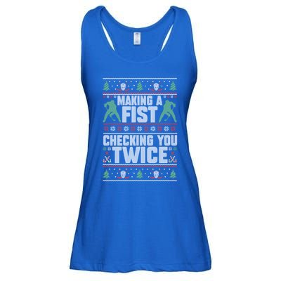 Making A Fist Checking You Twice Hockey Player Christmas Cool Gift Ladies Essential Flowy Tank