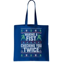 Making A Fist Checking You Twice Hockey Player Christmas Cool Gift Tote Bag