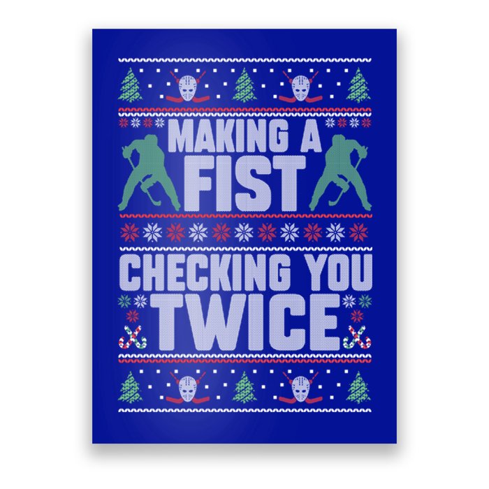 Making A Fist Checking You Twice Hockey Player Christmas Cool Gift Poster