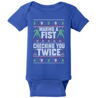 Making A Fist Checking You Twice Hockey Player Christmas Cool Gift Baby Bodysuit