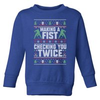 Making A Fist Checking You Twice Hockey Player Christmas Cool Gift Toddler Sweatshirt