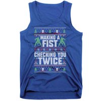 Making A Fist Checking You Twice Hockey Player Christmas Cool Gift Tank Top