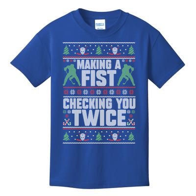 Making A Fist Checking You Twice Hockey Player Christmas Cool Gift Kids T-Shirt