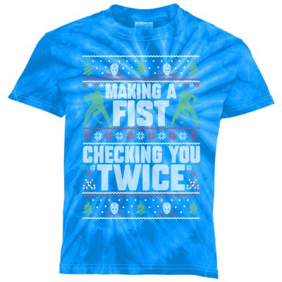 Making A Fist Checking You Twice Hockey Player Christmas Cool Gift Kids Tie-Dye T-Shirt