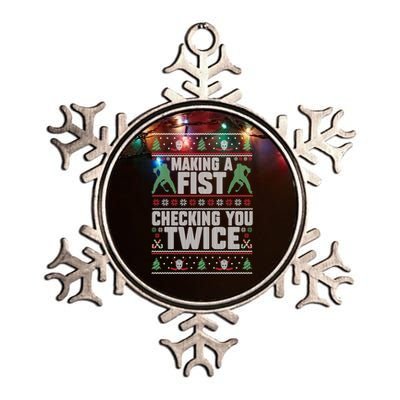 Making A Fist Checking You Twice Hockey Player Christmas Cool Gift Metallic Star Ornament