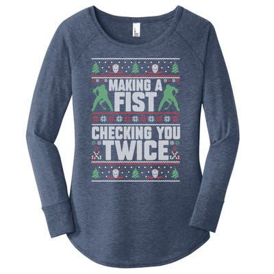 Making A Fist Checking You Twice Hockey Player Christmas Cool Gift Women's Perfect Tri Tunic Long Sleeve Shirt