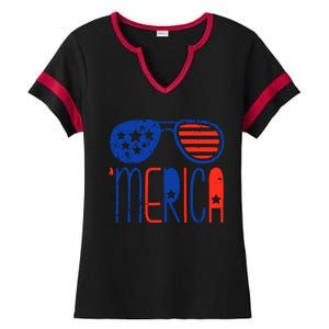 Merica American Flag Ladies Halftime Notch Neck Tee