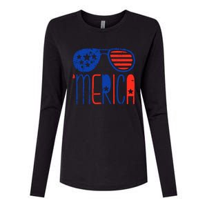 Merica American Flag Womens Cotton Relaxed Long Sleeve T-Shirt