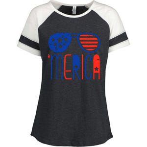 Merica American Flag Enza Ladies Jersey Colorblock Tee