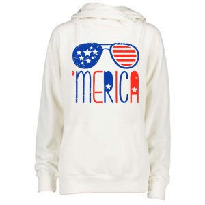 Merica American Flag Womens Funnel Neck Pullover Hood