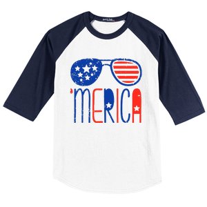 Merica American Flag Baseball Sleeve Shirt