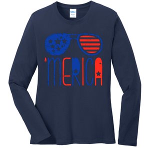 Merica American Flag Ladies Long Sleeve Shirt