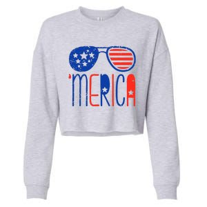 Merica American Flag Cropped Pullover Crew