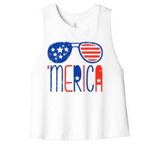 Merica American Flag Women's Racerback Cropped Tank