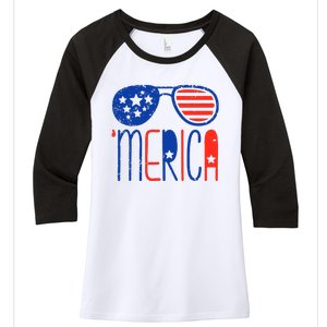 Merica American Flag Women's Tri-Blend 3/4-Sleeve Raglan Shirt