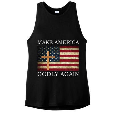 Make America Godly Again American Flag Cross Jesus Ladies PosiCharge Tri-Blend Wicking Tank
