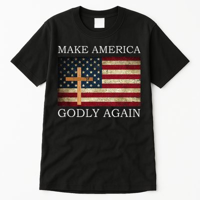 Make America Godly Again American Flag Cross Jesus Tall T-Shirt