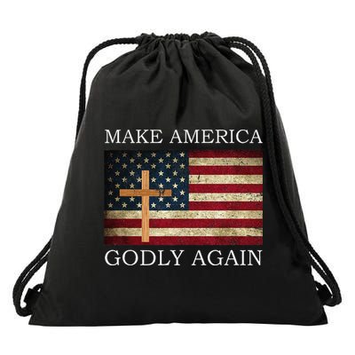 Make America Godly Again American Flag Cross Jesus Drawstring Bag
