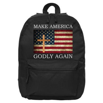 Make America Godly Again American Flag Cross Jesus 16 in Basic Backpack