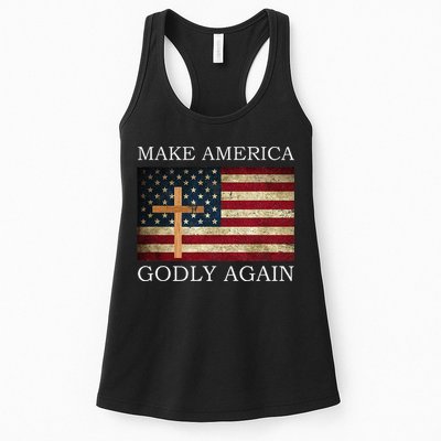 Make America Godly Again American Flag Cross Jesus Womens Tank Top