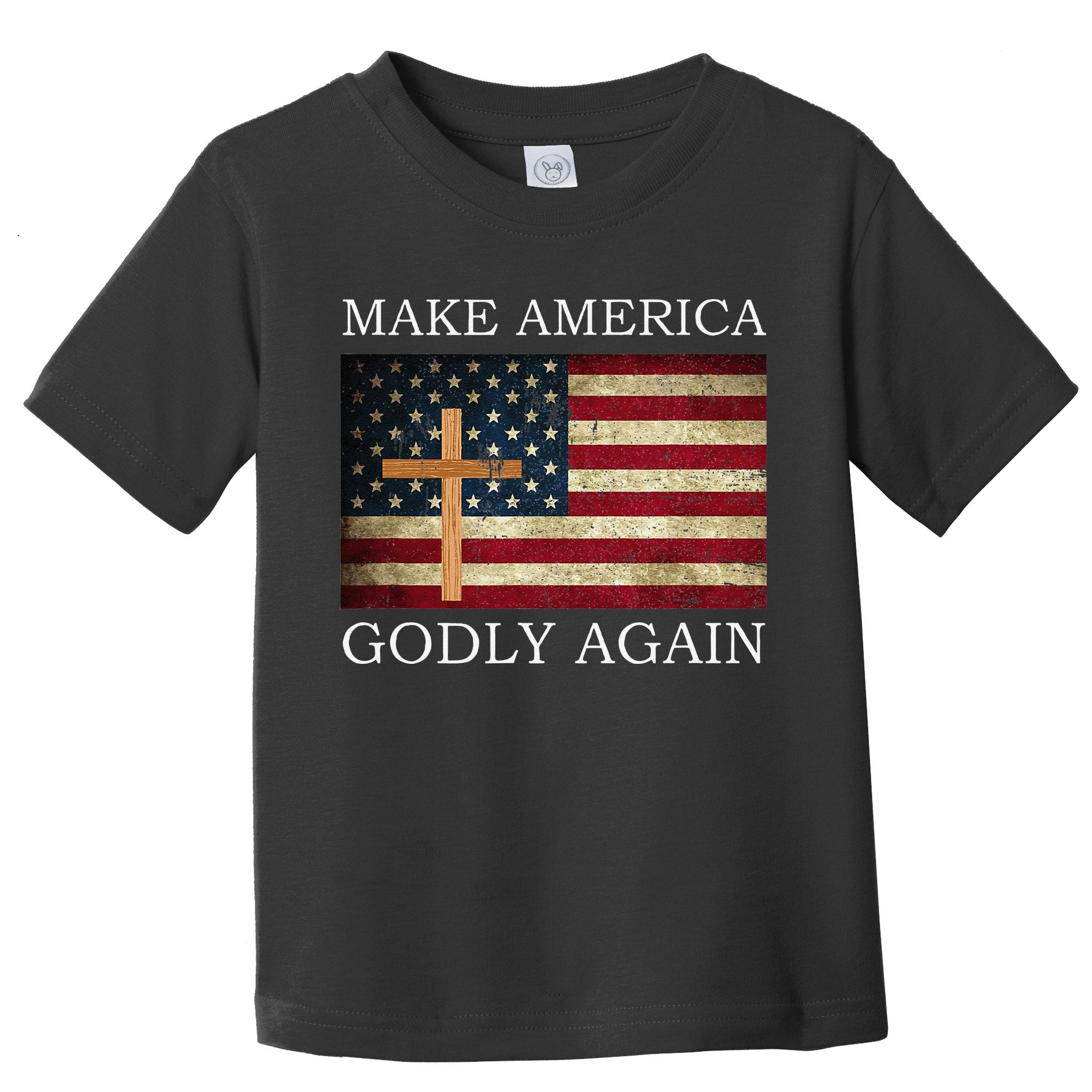 Make America Godly Again American Flag Cross Jesus Toddler T-Shirt