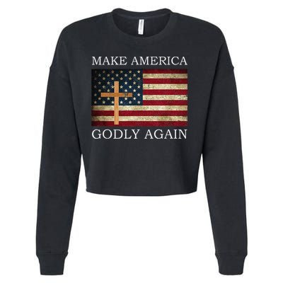 Make America Godly Again American Flag Cross Jesus Cropped Pullover Crew