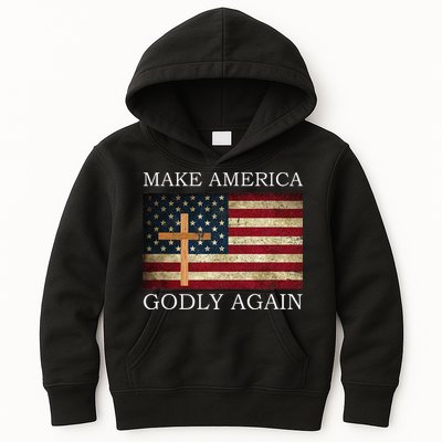Make America Godly Again American Flag Cross Jesus Kids Hoodie