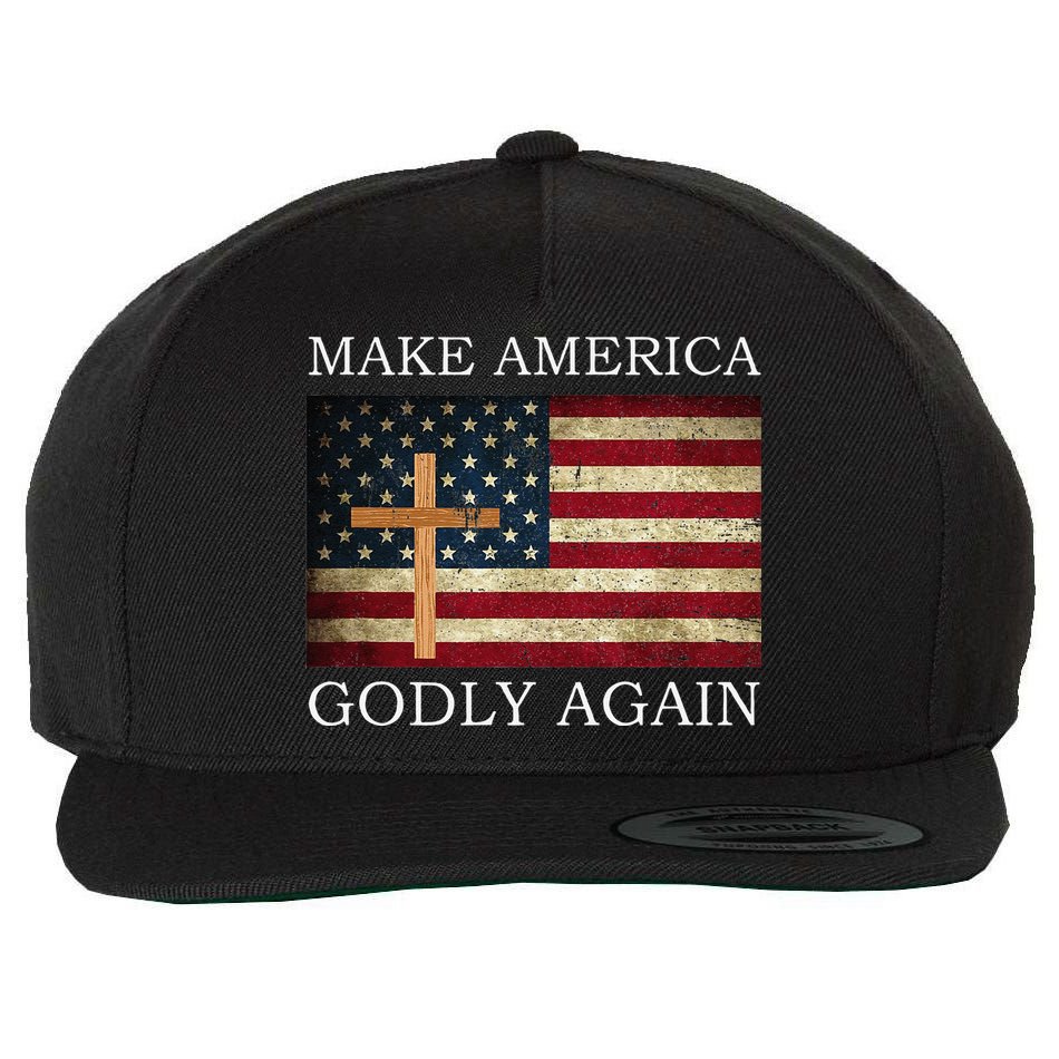 Make America Godly Again American Flag Cross Jesus Wool Snapback Cap