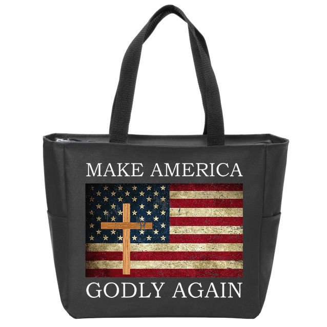 Make America Godly Again American Flag Cross Jesus Zip Tote Bag