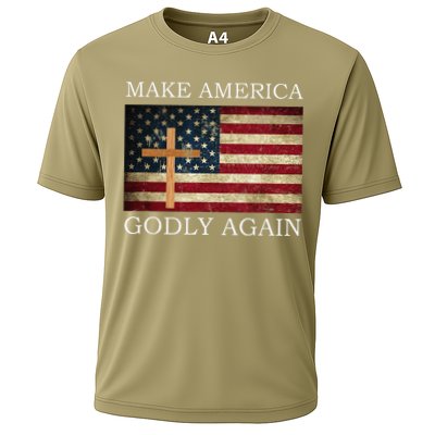 Make America Godly Again American Flag Cross Jesus Cooling Performance Crew T-Shirt