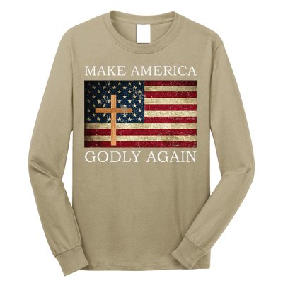 Make America Godly Again American Flag Cross Jesus Long Sleeve Shirt