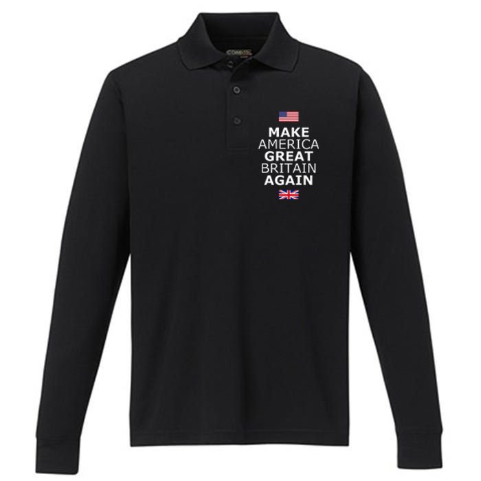 Make America Great Britain Again W Flags Performance Long Sleeve Polo