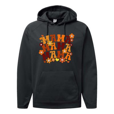 Mama Autumn Groovy Hippie Flowers Mother's Day Performance Fleece Hoodie