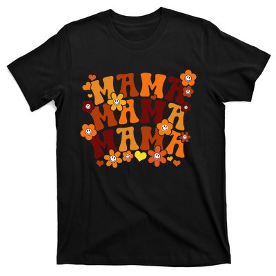 Mama Autumn Groovy Hippie Flowers Mother's Day T-Shirt