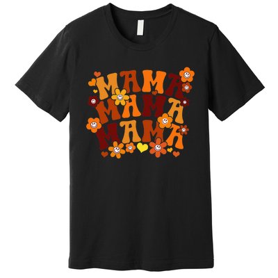 Mama Autumn Groovy Hippie Flowers Mother's Day Premium T-Shirt