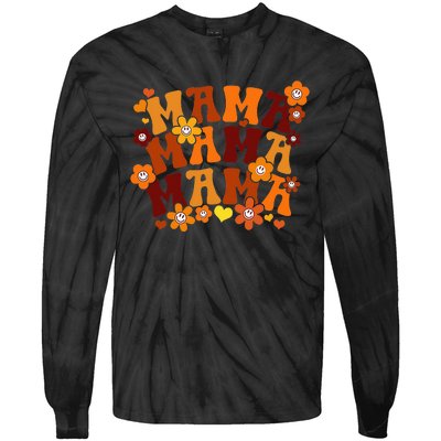 Mama Autumn Groovy Hippie Flowers Mother's Day Tie-Dye Long Sleeve Shirt