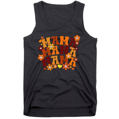 Mama Autumn Groovy Hippie Flowers Mother's Day Tank Top